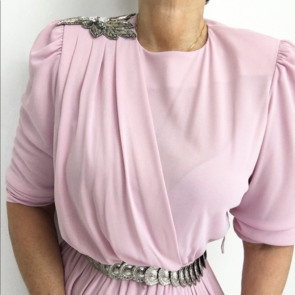 Vintage Dusty Rose Pleated Toga Style Dress - Picture 2 of 5